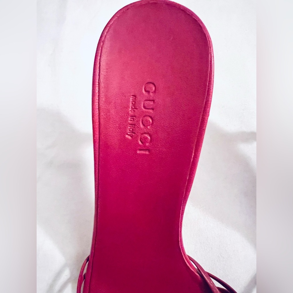 (NEW) Gucci Pink Bamboo Heels Sandals, 5.5B - Picture 3 of 10